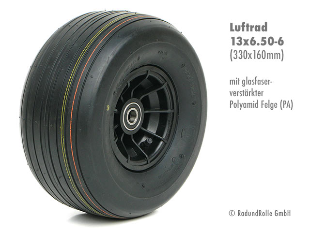 Golfcartrad 13x6.50-6 mit Luftbereifung, PA-Kunststofffelge aus glasfaserverstärktem Polyamid, Gleitlager, Rollenlager, Kugellager