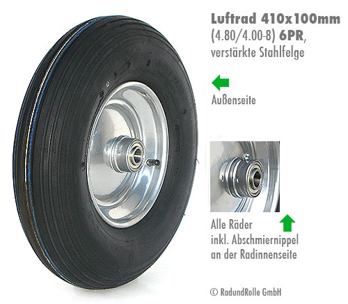 Scheibtruhenrad 4.80/4.00-8 6PR Rille Schlauch Stahlfelge Kugellager Schmiernippel